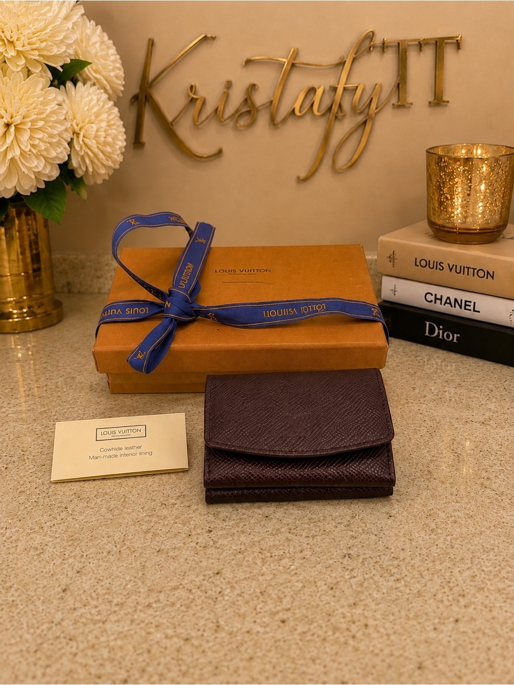 Louis Vuitton Taiga Leather Cufflink Case Bordeaux Vintage Box & Ribbon